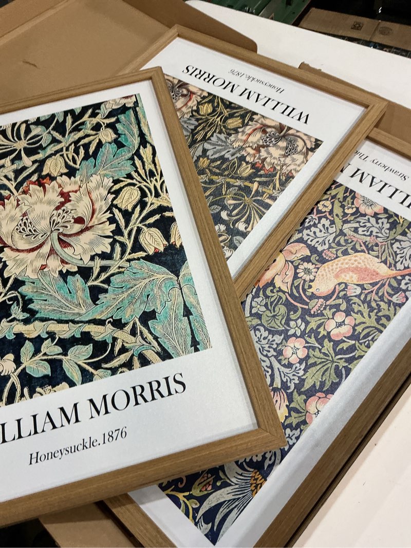 Condition photo showing Good Condition for Fantasy Artists 3 Pieces Framed William Morris Wall Art Vintage Botanical Floral Art Wall Decor Painting Farmhouse Artwork Aesthetic Posters Prints for Living Room Bedroom Bathroom 12" x 16" 16"L x 12"W Morris