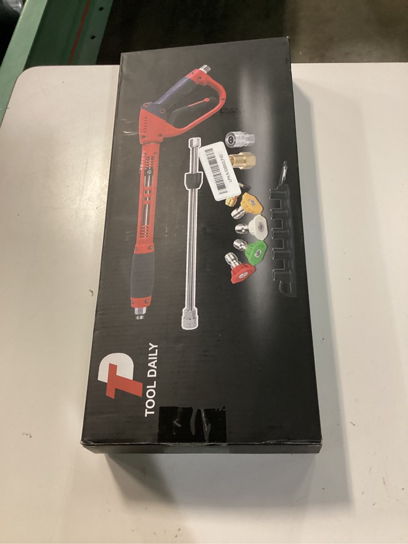 Condition photo showing New/Like New for tool daily deluxe pressure washer gun, with replacement wand extension, 5 nozzle tips, m22 fitting, 40 inch, 5000 psi 40inch