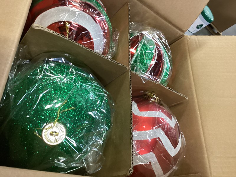 Condition photo showing New/Like New for Wettarn Set of 8 Large Christmas Ball Ornaments 6 Inch Glitter Hanging Christmas Plastic Balls Indoor and Outdoor Hanging Tree Decorations for Lawn Yard Garden Party(Vibrant Style)