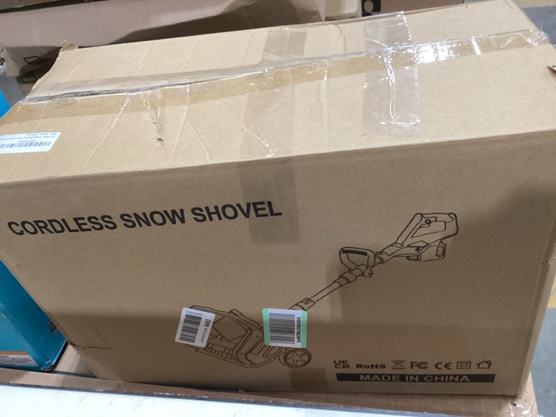 Condition photo showing Good Condition for 17"Cordless Snow Shovel with Wheels, 9000mAh Brushless Electric Snow Blower Battery Powered, 20-30FT Throw Distance/Larger Snow Removal,12lb Lightweight Snow Thrower for Driveway/Steps/Patio/Sidewalk Blue