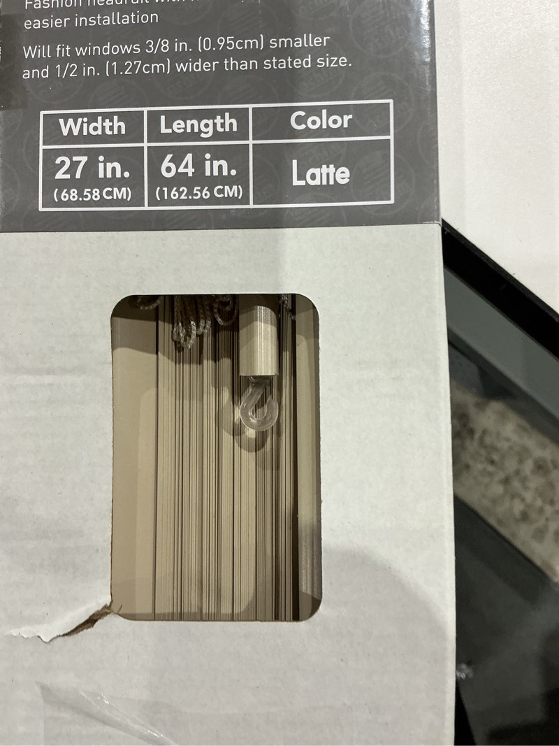 Condition photo showing Good Condition for cordless room darkening mini blind - 27 inch width, 64 inch length, 1" slat size - latte - cordless gii deluxe sundown horizontal windows blinds for interior by achim home decor latte 27"w x 64"h