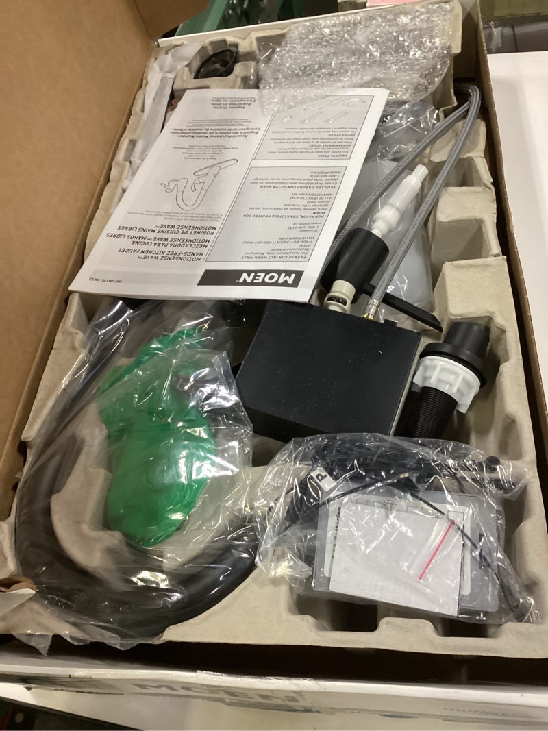 Condition photo showing As Is for Moen Haelyn Matte Black Touchless Single-Handle Pull-Down Sprayer Kitchen Faucet with Soap Dispenser, Features Power Clean for a Faster Wash, 87627EWBL Matte Black Wave Sensor
