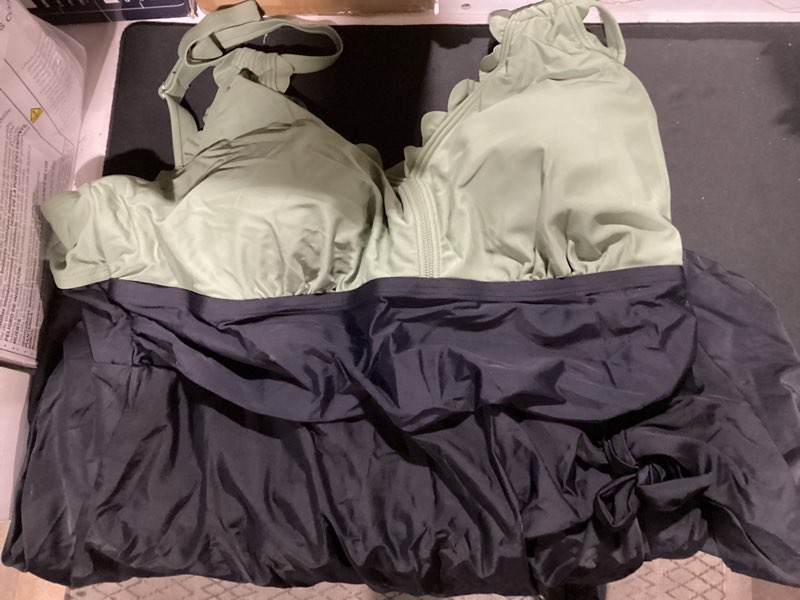 Condition photo showing Good Condition for edelqual women's plus size tankini swimsuits swim dress tummy control bathing suits two piece high waisted swimwear 2025 x-large plus army green and black