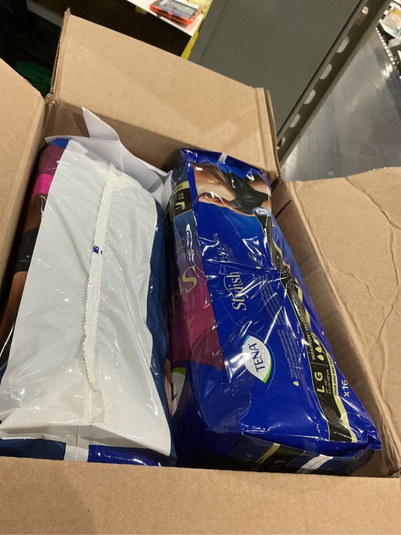 Condition photo showing Good Condition for tena stylish black incontinence underwear for women, maximum absorbency, adult diapers, large (waist sizes 37in-50in), 64 count (4 packs of 16) large 64