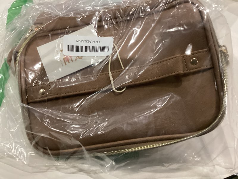 Condition photo showing As Is for Prite Makeup Bag, Large Capacity Portable Travel Cosmetic Bag, Waterproof Makeup Organizer for Women with Handle and Divider (001 Brown)