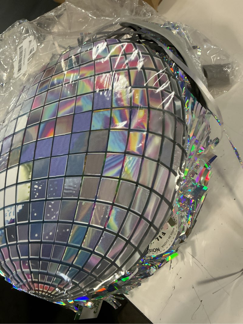 Condition photo showing Good Condition for wernnsai disco ball piñata - disco party decoration for adult birthday party supplies hanging disco piñata with bat blindfold mirror roller skating pull string, 12.2” x 12.2”