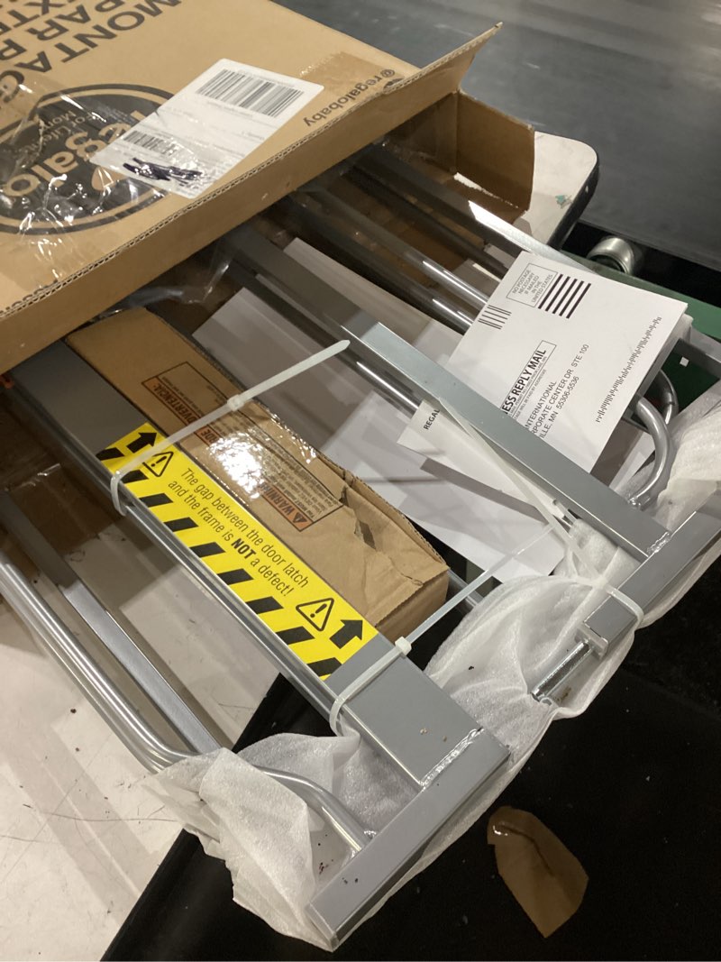 Condition photo showing Good Condition for *danaged box,item in good cond.*regalo easy step 49-inch extra wide baby gate, includes 4-inch and 12-inch extension kit, 4 pack of pressure mount kit and 4 pack of wall mount kit, platinum - total pack of 1