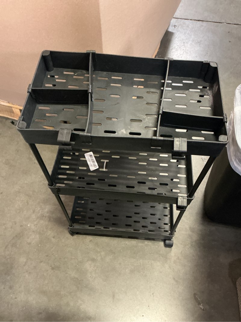 Condition photo showing As Is for spacelead 3 tier rolling cart with wheels, storage craft art trolley organizer serving, 3 hanging baskets easy assembly, for office, bathroom?living room, kitchen, black