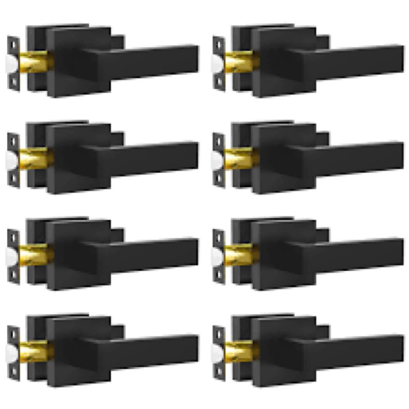 estmoon 8 pack passage door handles matte black door levers, interior door knobs square heavy duty n