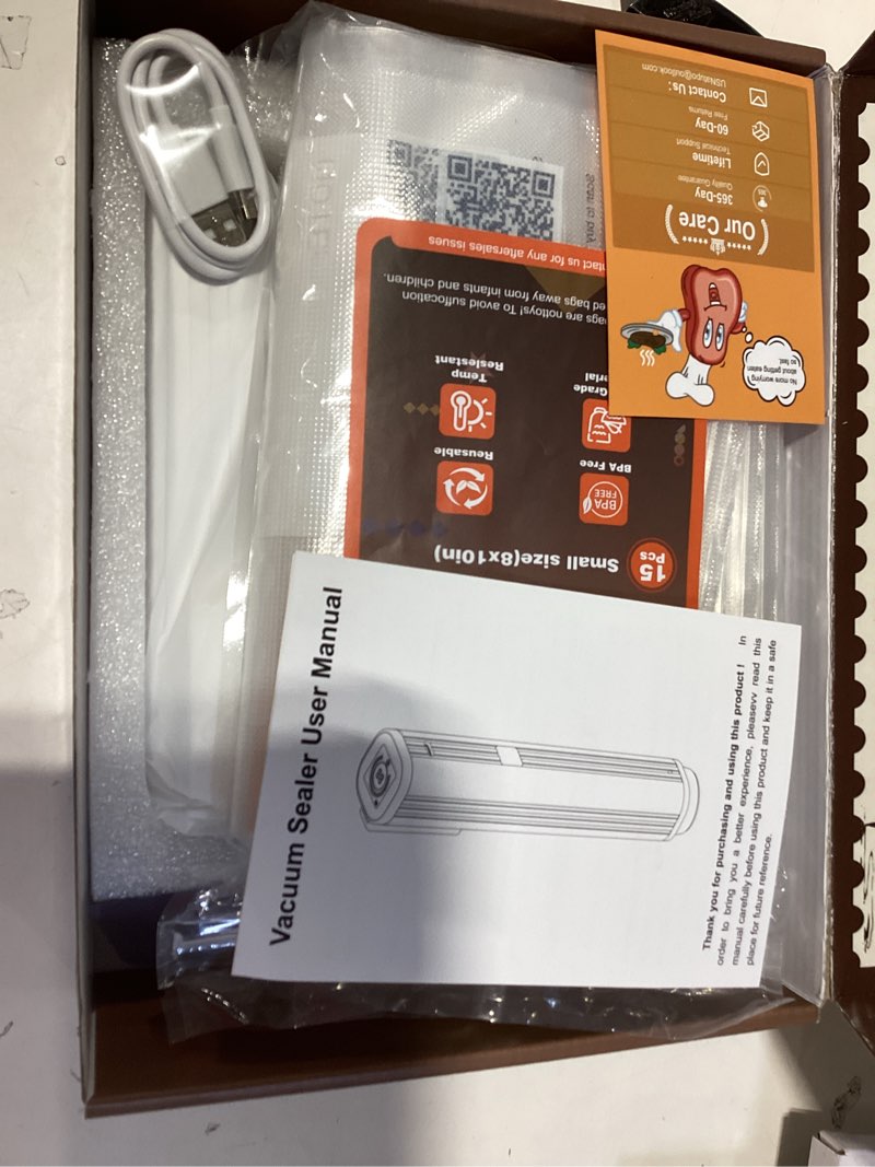 Condition photo showing New/Like New for vacuum sealer machine 75kpa food with 6-in-1 dry/moist modes & digital timer, compact lightweight design, built-in cutter + 10 bags (black silver)