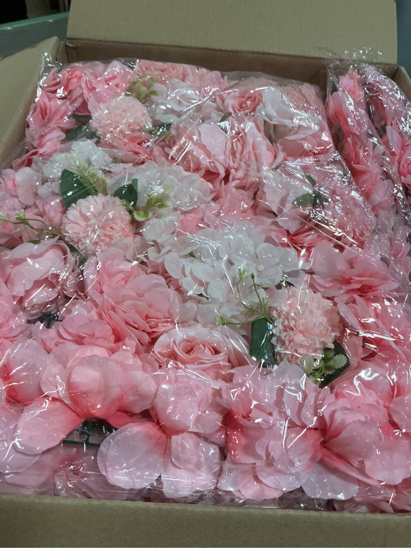 Condition photo showing Good Condition for Flower Wall Panel Set, U'Artliens Artificial Wall Flower Backdrop 24x16 Inch 3D Silk Hydrangea Rose Floral Panel for Photo Background Home Party Wedding Backdrop Decoration(12pcs,Pink) Pink 12pcs