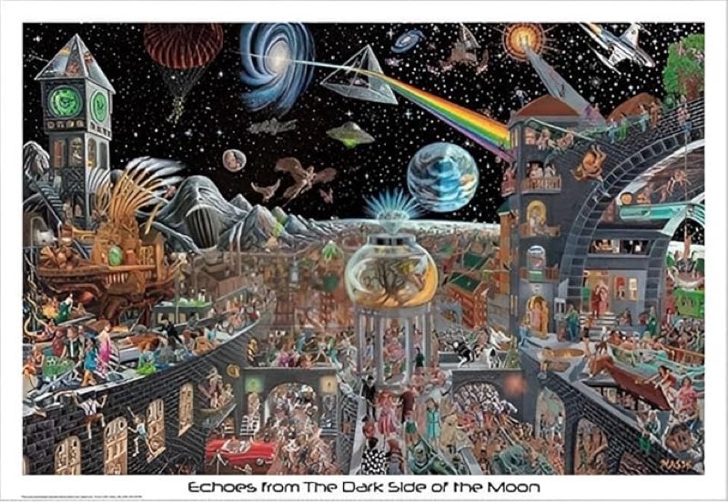 (Defective)BUY ART FOR LESS Officially Licensed Echoes from The Dark Side of The Moon 50 Pink Floyd Songs by Tom Masse Art Poster - 32 x 22 Inch - Decorative Print - Poster Paper - Ready to Frame