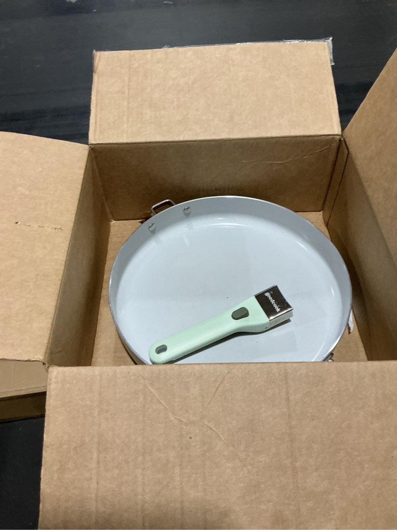 Condition photo showing As Is for goodcook ceramic frying pan skillet with removable handle, induction compatible, nonstick and oven safe, 12-inch, sage green 12-inch fry pan