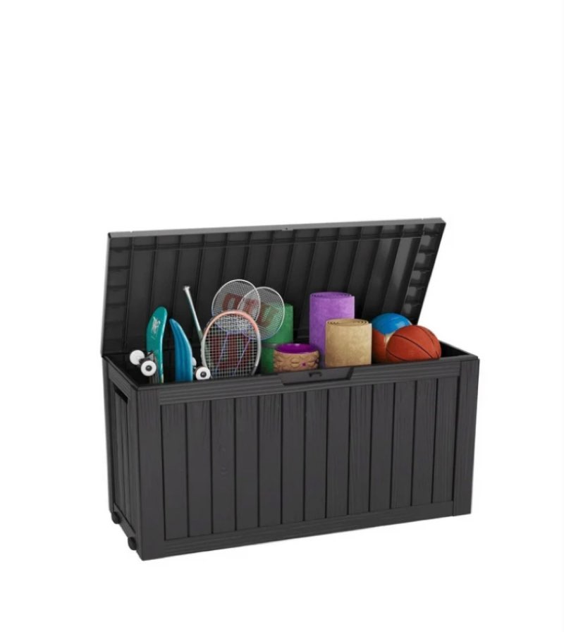 lhbcraft 75 gallon deck box lockable resin outdoor storage box waterproof outdoor container for patio furniture cushions, pillow