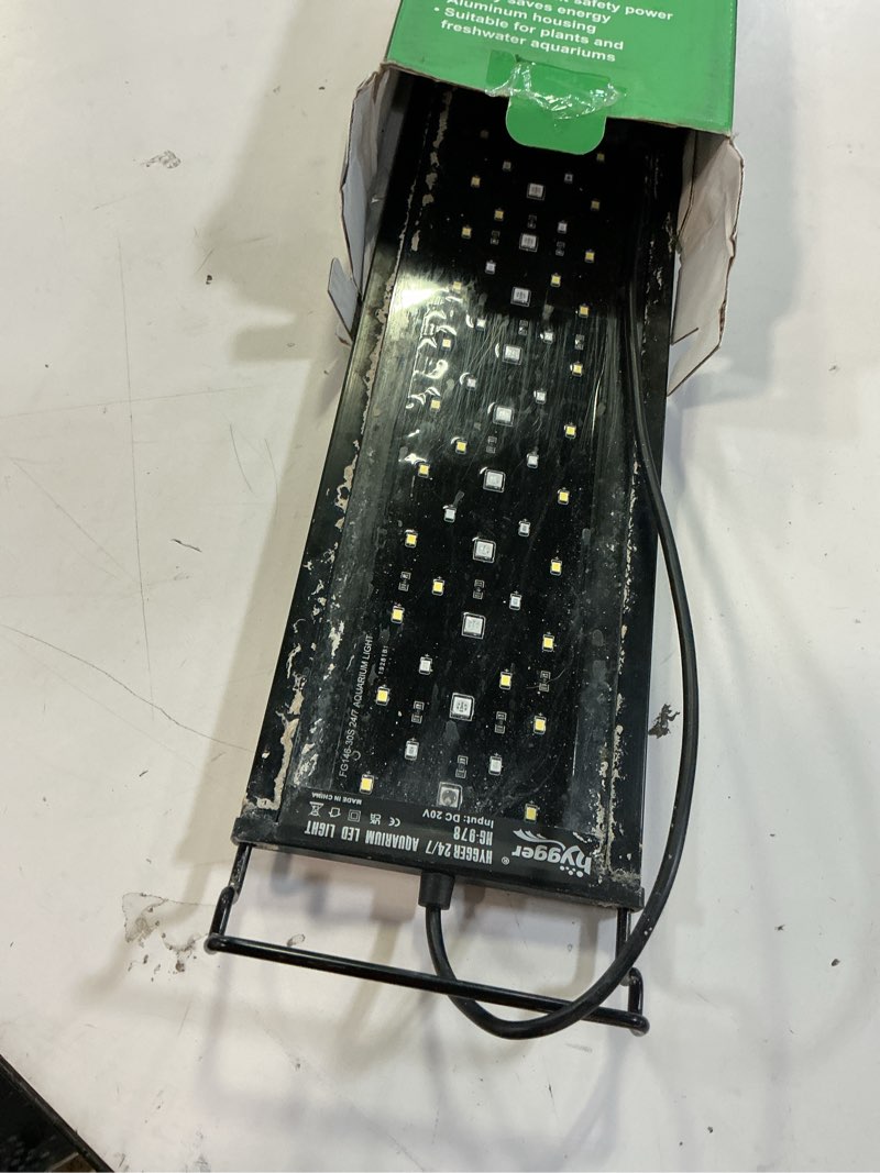 Condition photo showing As Is for hygger 26w 24/7 lighting aquarium led light, sunrise-daylight-moonlight mode and diy mode, adjustable timer adjustable brightness fish tank light with extendable bracket 7 colors for planted tank 26w for 30~36inch tank