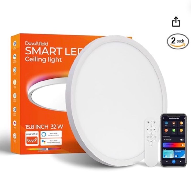 smart led ceiling light flush mount, 16 inch rgb, white, 3200 lumen, 30w, 2 count, bedroom, modern style
