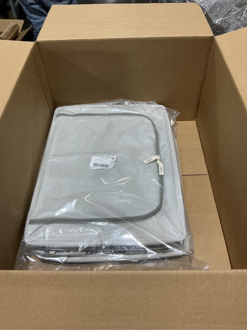 Condition photo showing Good Condition for Pinkpum 3 Pack Clothes Storage Bins with Metal Frame, Closet Organizers and Storage Boxes, Sturdy Stackable & Foldable Clothes Organizer Bags with Clear Window & Long Carry Handles, Grey 40L 40L Light Grey