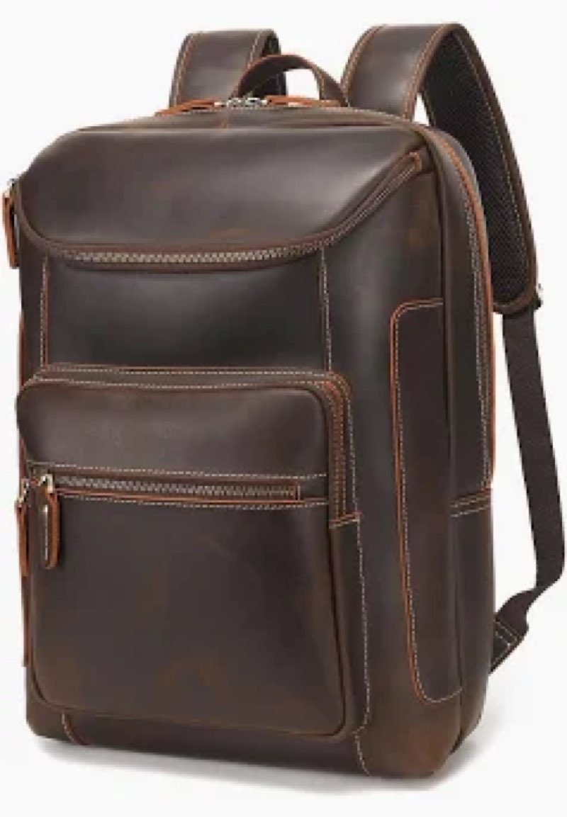 LANNSYNE Full Grain Leather Backpack For Men, 17" Laptop Backpack, Casual Outdoor Business Travel Ru