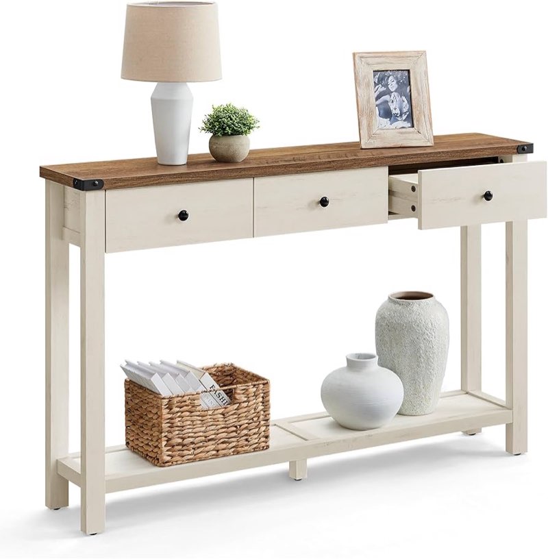 VASAGLE LIRY Collection - Console Table with 3 Drawers and Open Storage Shelf, Narrow Entryway Sofa