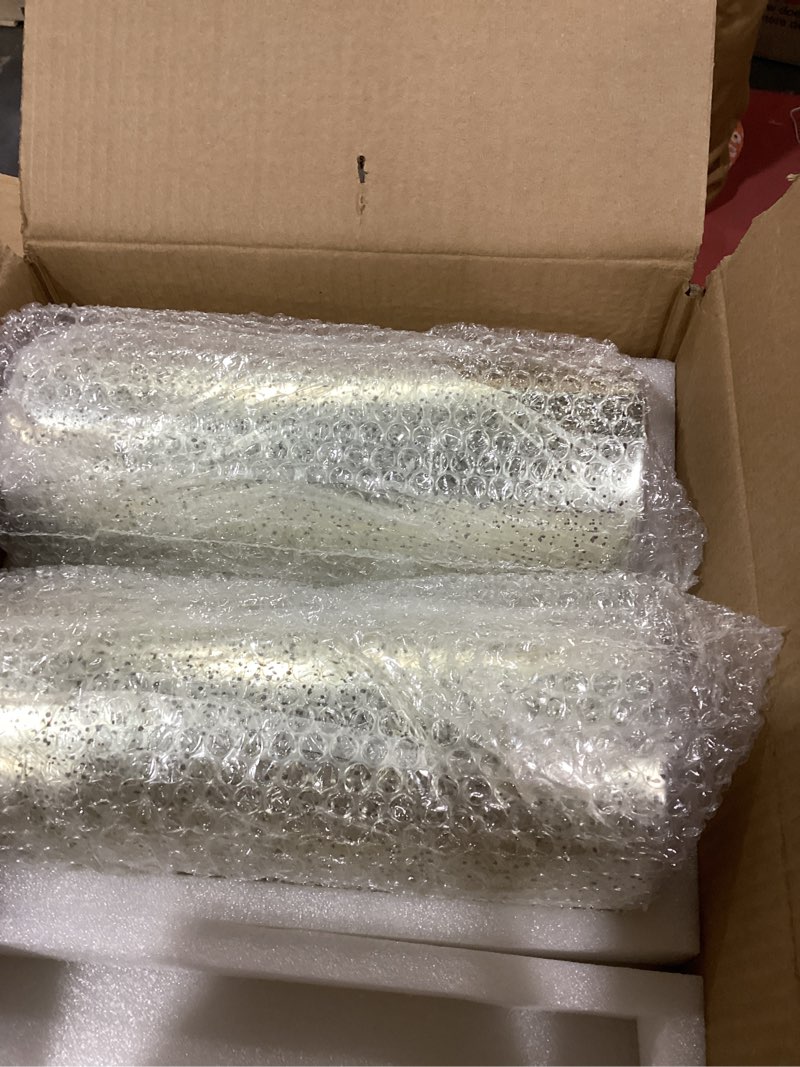 Condition photo showing As Is for Glass Cylinder Vases Set of 12, Hewory Glittery Gold Vase for Centerpieces, Glass Hurricane Candle Holders for Pillar Floating Candle, Tall Round Vase for Wedding Anniversary Events Home Table Decor 12 Gold