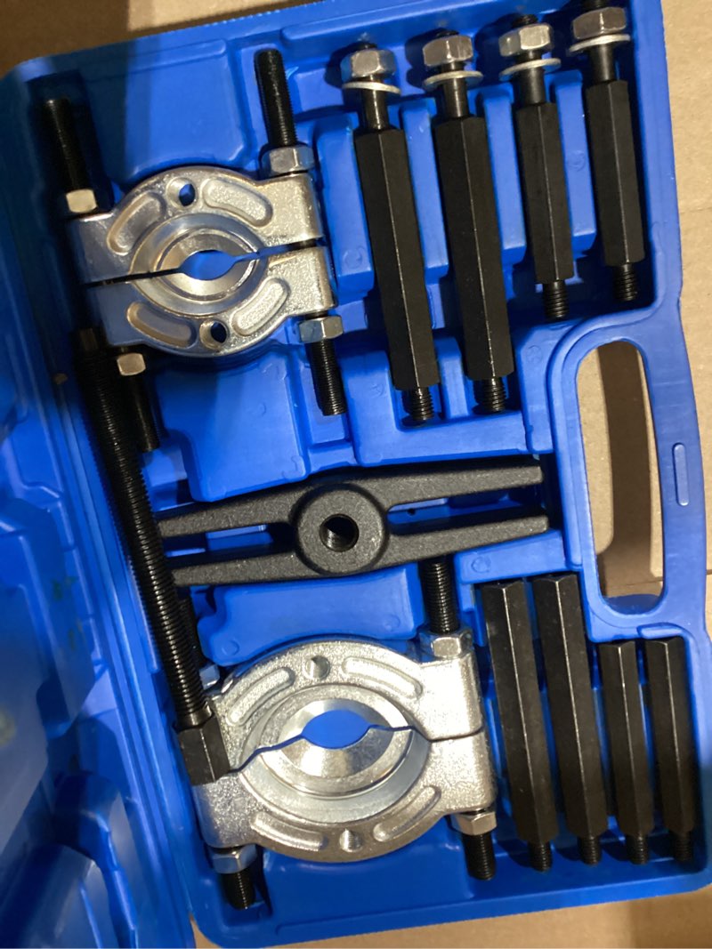 Condition photo showing Good Condition for 12-piece bearing separator and puller set 5 ton capacity | heavy duty bearing splitter puller kit with 2" and 3" jaws, bearing puller set with pinion wheel and hub axle removal tool blue