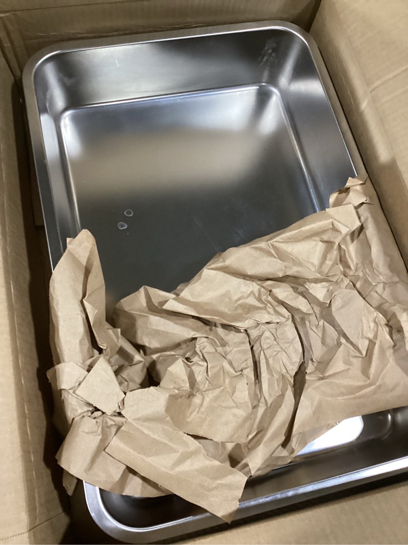 Condition photo showing As Is for IKITCHEN Stainless Steel Cat Litter Box, Large Metal Litter Box for Cats, Never Absorbs Odors,Stain Free, Rustproof, Non Stick Smooth Surface, Anti-Slip Rubber Bottom, 23.5" L x 15.5" W x 4" H 23.5"L x 15.5"W 4" H