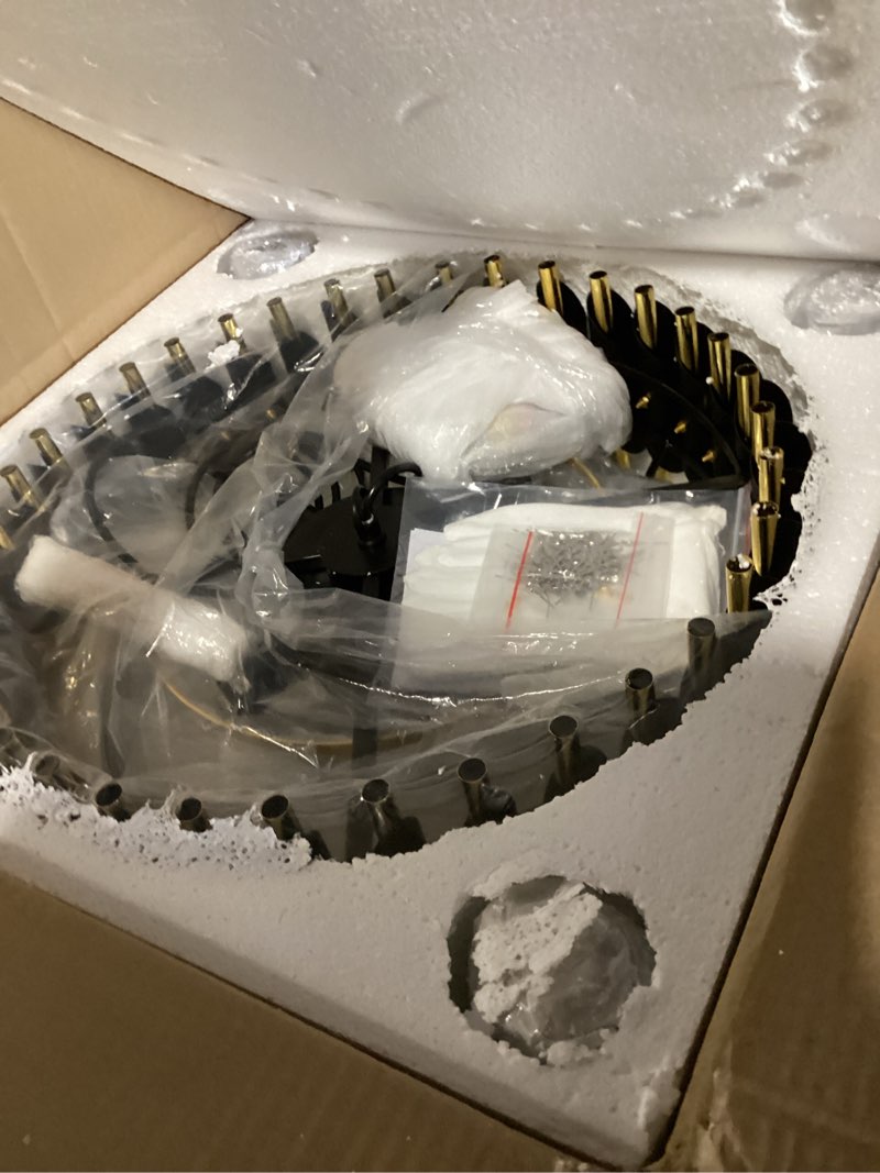 Condition photo showing New/Like New for 7-light modern crystal chandelier 20" dining room light fixtures 4 tiers flush mount smoke grey and gold chandelier round chandeliers for dining room living room kitchen entryway foyer smoke grey and gold 20" round (7 lights)