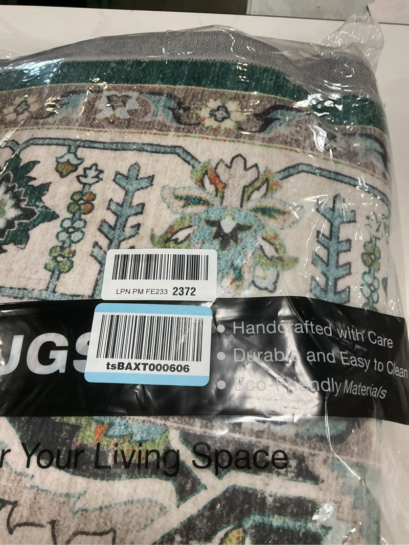 Condition photo showing Good Condition for 3x7 area rugs for living room: washable bedroom rug boho vintage rugs stain resistant non slip low pile soft lightweight carpet for kitchen dining room farmhouse nursery kids room 5' x 7' (rectangular) black and green