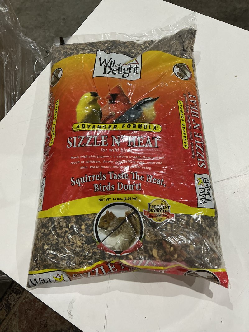 Condition photo showing As Is for wild delight advanced formula sizzle n' heat wild bird food, spicy bird seed to deter squirrels, 14 lbs sizzle n' heat 14lb 14.67 pound (pack of 1)