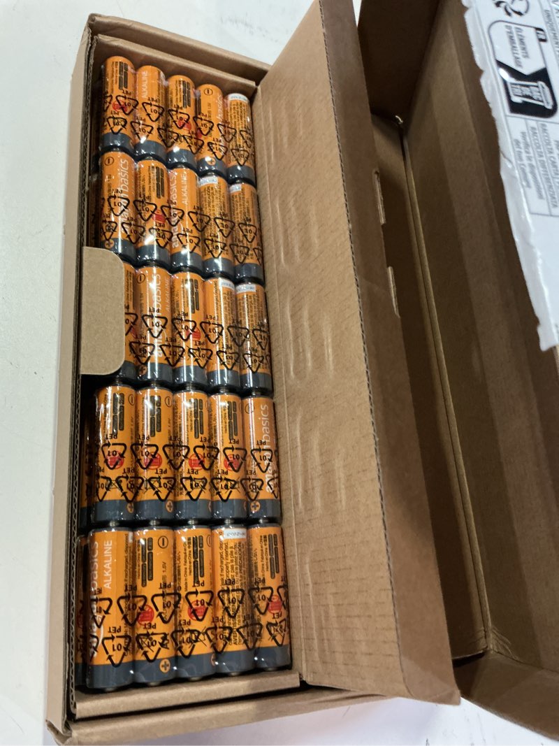 Condition photo showing New/Like New for amazon basics 100 pack aa high-performance alkaline batteries, 10-year shelf life, easy to open value pack (b01b8r6pf2)