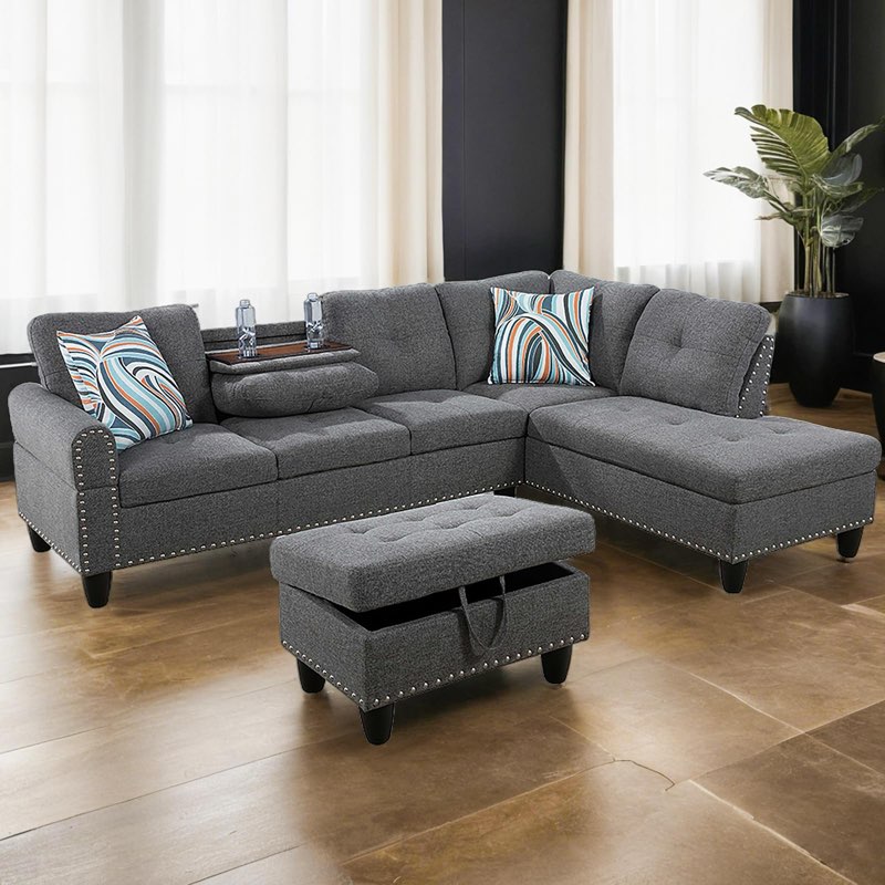 (Incomplete) GlasFlength Sectional Couches for Living Room, Convertible 4 Seat Modular Sectional Sofa Set for Liv