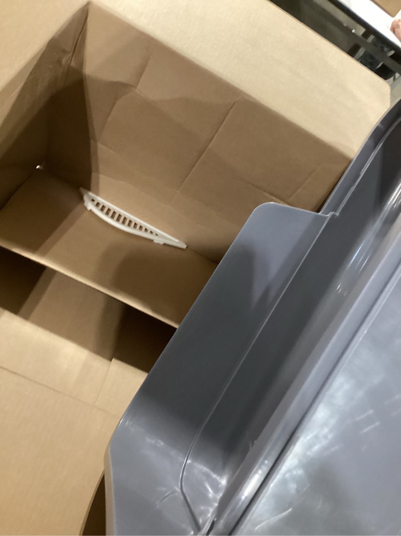 Condition photo showing As Is for extra large cat litter box with high sides,cats boxes for indoor cats,cat litter pan for kitty,litter box with low entry,easy to clean,anti-splashing,23.6" x15.7" x5.9" (grey)