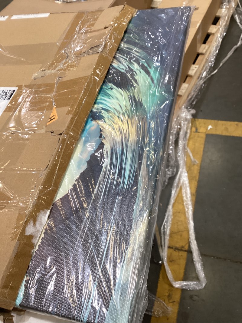 Condition photo showing New/Like New for bathroom waves canvas wall art: modern blue ocean pictures great surf wave painting tropical artwork prints sunset sea beach photography coastal canvas wall decor for bedroom living room kitchen home 24"l x 18"w