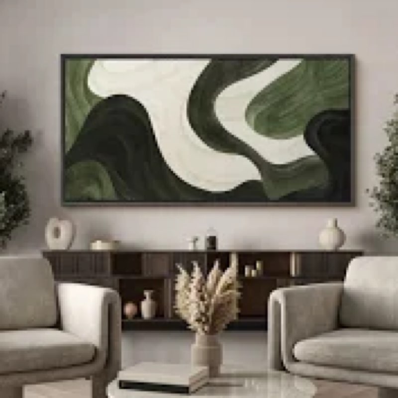 Faux Texture Abstract Green Minimalist Modern Artwork - Extra Large Framed Wall Art Canvas Print 60 x30