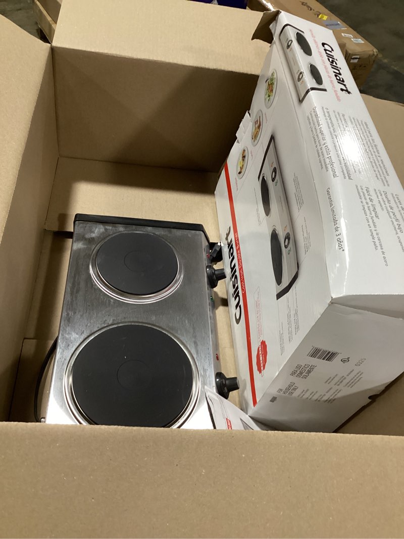 Condition photo showing As Is for Cuisinart CB-60P1 Countertop Double Burner, Stainless Steel/Black Cuisinart Cast-Iron Double Burner