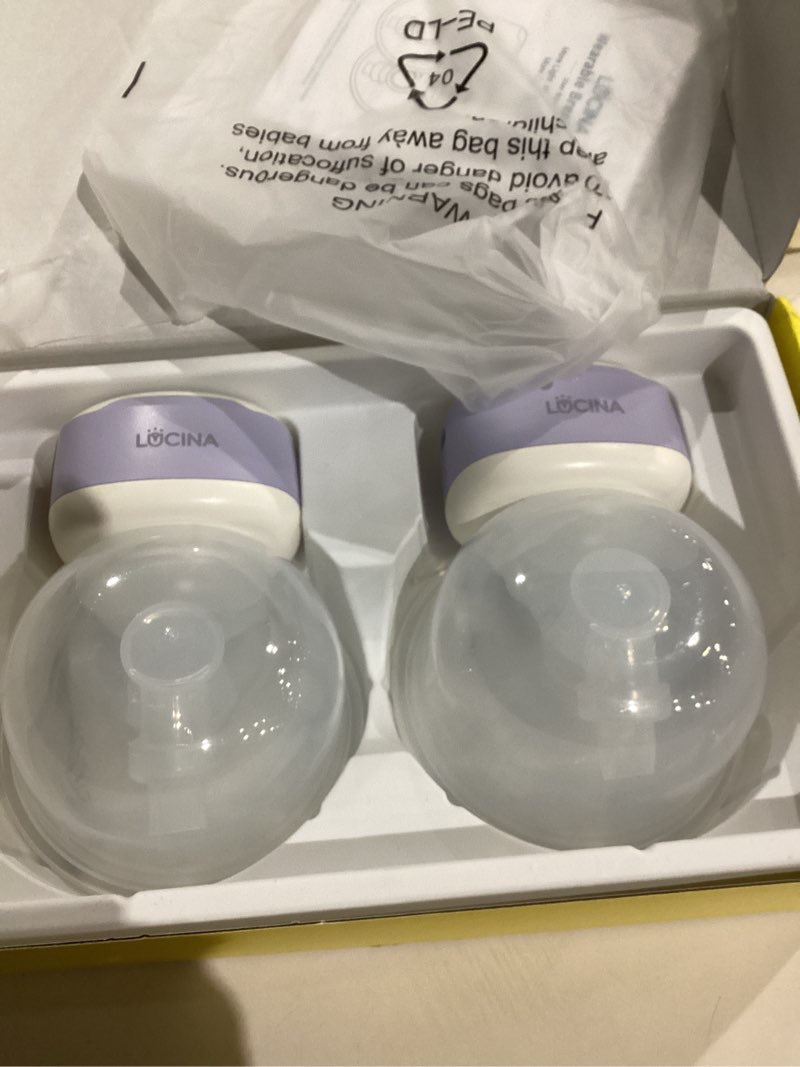 Condition photo showing Good Condition for wearable breastfeeding pump hands free of long battery life, portable electric wireless breast pump with 3 modes and 9 levels, led display, 16/18/20/22/24mm flanges & inserts, 2 pack (purple) orange
