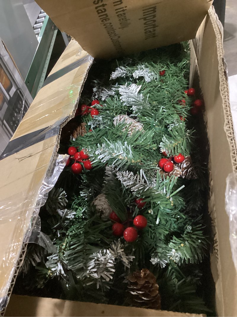 Condition photo showing Good Condition for TURNMEON 6.5 Ft Prelit Artificial Christmas Tree 400 Color-Changing Lights Warm White & Colorful 8 Modes Snow Flocked Thick Full Pine Tree Pinecone Berries Christmas Decoration Indoor Outdoor Holiday