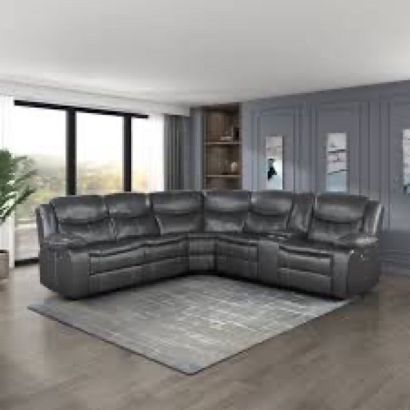 (Incomplete, only 1 box) Ibtissam 99.5\\\" Faux Leather Power Reclining Sectional with USB and Charging Outlets