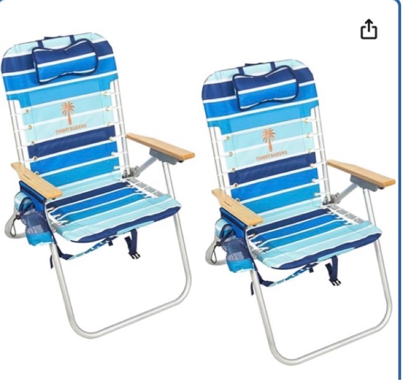 tommy bahama hi-boy 17" seat height 4-position lace-up suspension folding beach backpack chair