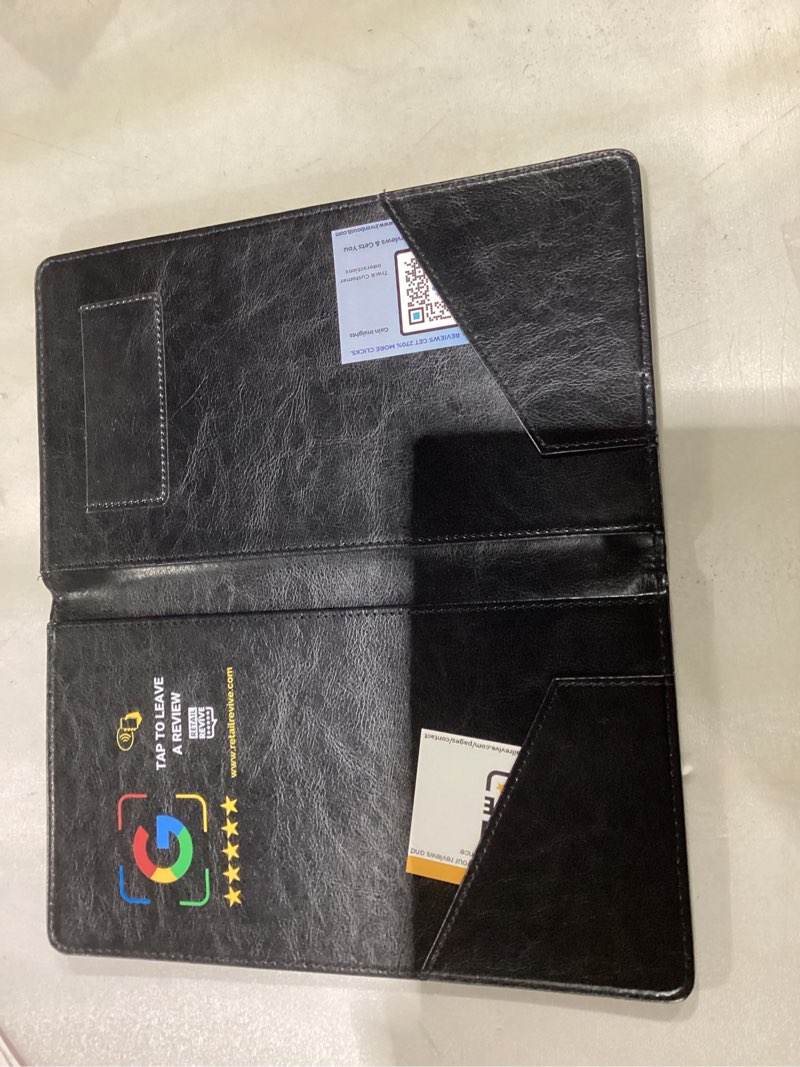 Condition photo showing New/Like New for Retail Revive NFC Tap Check Holder, Black Leather Bill Presenter, Contactless Smartphone Tap, Compat