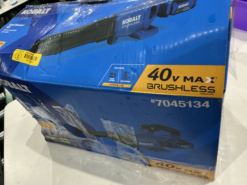 Condition photo showing As Is for kobalt 40-volt 600-cfm 130-mph battery handheld leaf blower 4 ah battery included charger included