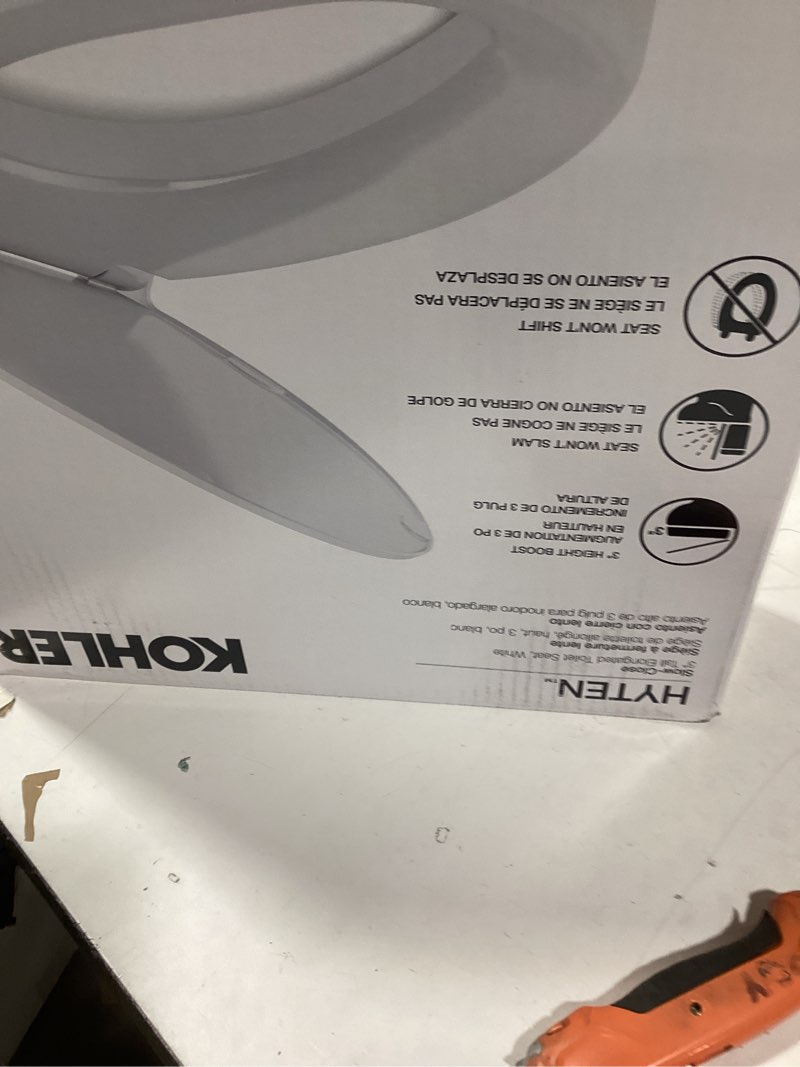 Condition photo showing New/Like New for KOHLER 25875-0 Hyten 3" Height, Elevated Soft Close Elongated Toilet Seat, Contoured Seat with Grip-Tight Bumpers, Quick-Attach Hardware, No Slam Toilet Seat, White White Elongated