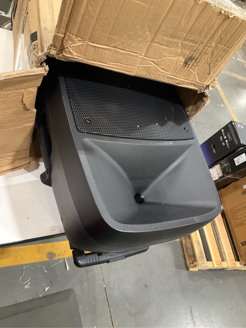 Condition photo showing As Is for pyle 1200w portable bluetooth pa speaker - 12’’ subwoofer, led battery indicator lights w/built-in rechargeable battery, mp3/usb/sd card reader, and uhf wireless microphone - pyle psbt125a,black