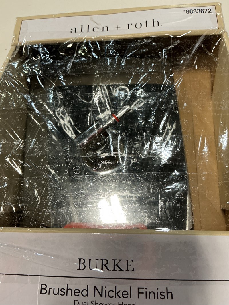 Condition photo showing As Is for allen + roth burke nickel 6.3-in dual head shower faucet bar system with 3-way diverter