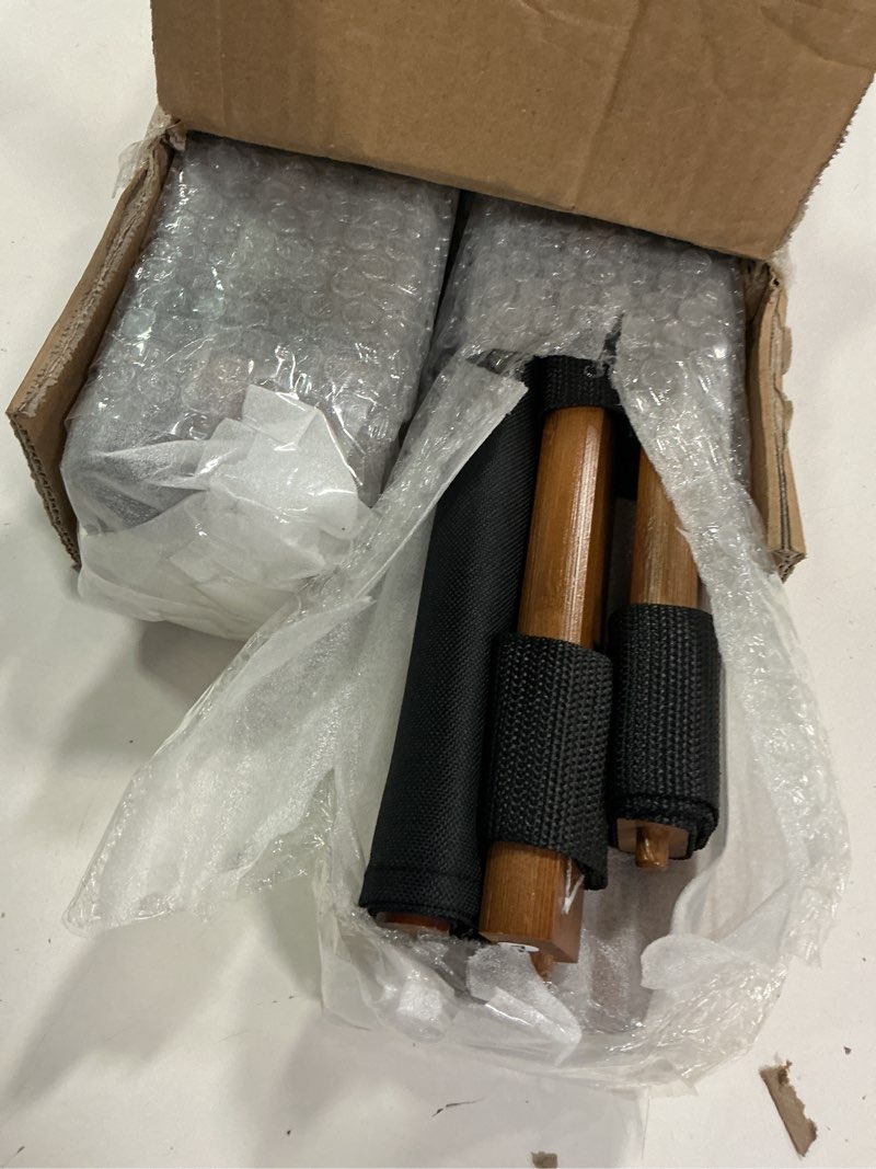 Condition photo showing Good Condition for Smuxee Walnut Bamboo Luggage Rack Pack of 2, Foldable Suitcase Stand with Storage Shelf, Easily Assembled Luggage Stand with 5 Nylon-Straps for Guest Room Hotel Bedroom