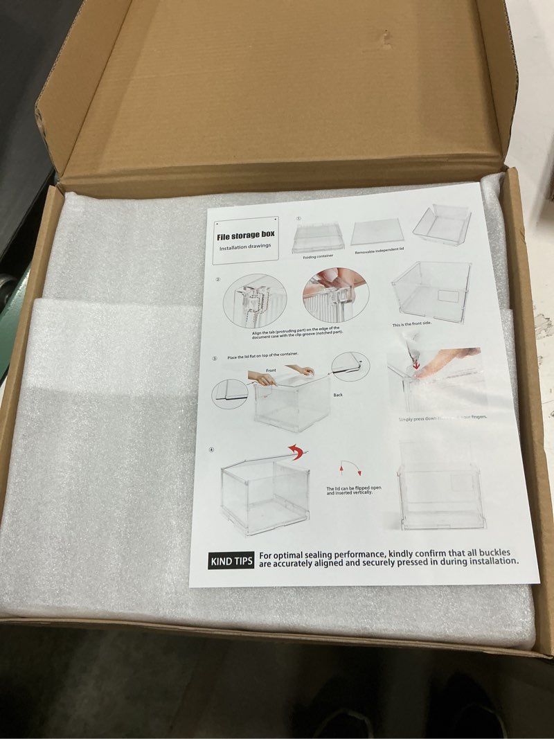 Condition photo showing New/Like New for File Organizer Box with Lid,Hanging Filing Folder Organizer for Document Storage with Plastic Slide, Letter-size File Holder Filing Box for Office/Home/Decor/?1Pack?