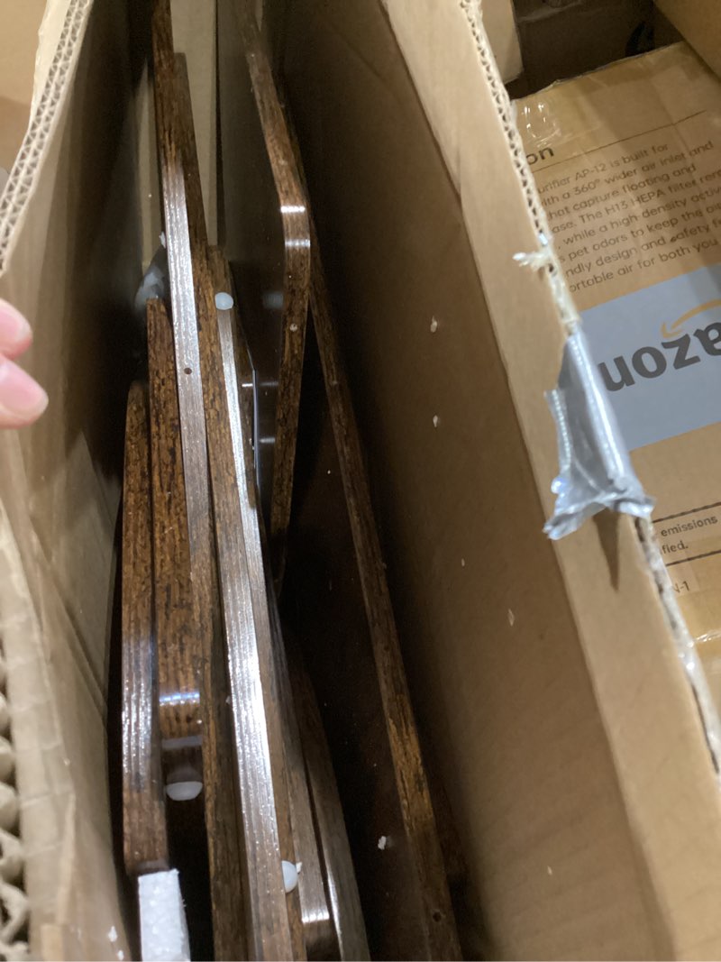 Condition photo showing As Is for Hoctieon 5-Tier Corner Shelf with LED Light, Christmas Tree Shaped Corner Bookshelf with Storage, Retro Corner Shelf Stand, Wood Ladder Bookcase, Space-Saving Display Storage Rack, Rustic Brown