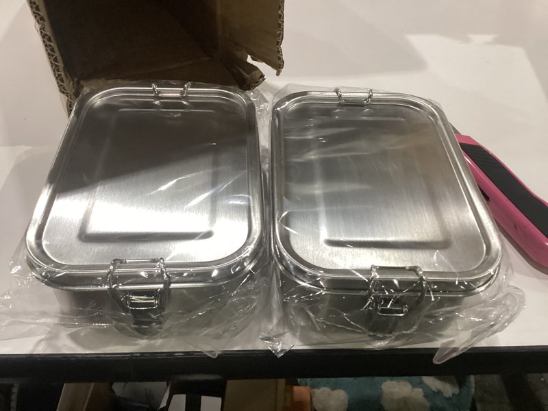 Condition photo showing As Is for incomplete umigy 2 pcs stainless steel food containers 1000 ml metal bento lunch box stainless steel food storage containers, lockable clips to leak proof, reusable dishwasher snack boxes for work 4 1000 ml