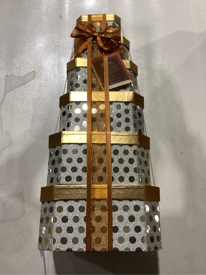 Condition photo showing New/Like New for Broadway Basketeers Thank You Gift Tower – Gourmet Chocolate Cookies & Sweets Snack Tower – Thank You Gift Box for Clients, Teachers, Friends & Colleagues, Holiday, Thanksgiving – Kosher Snack Set