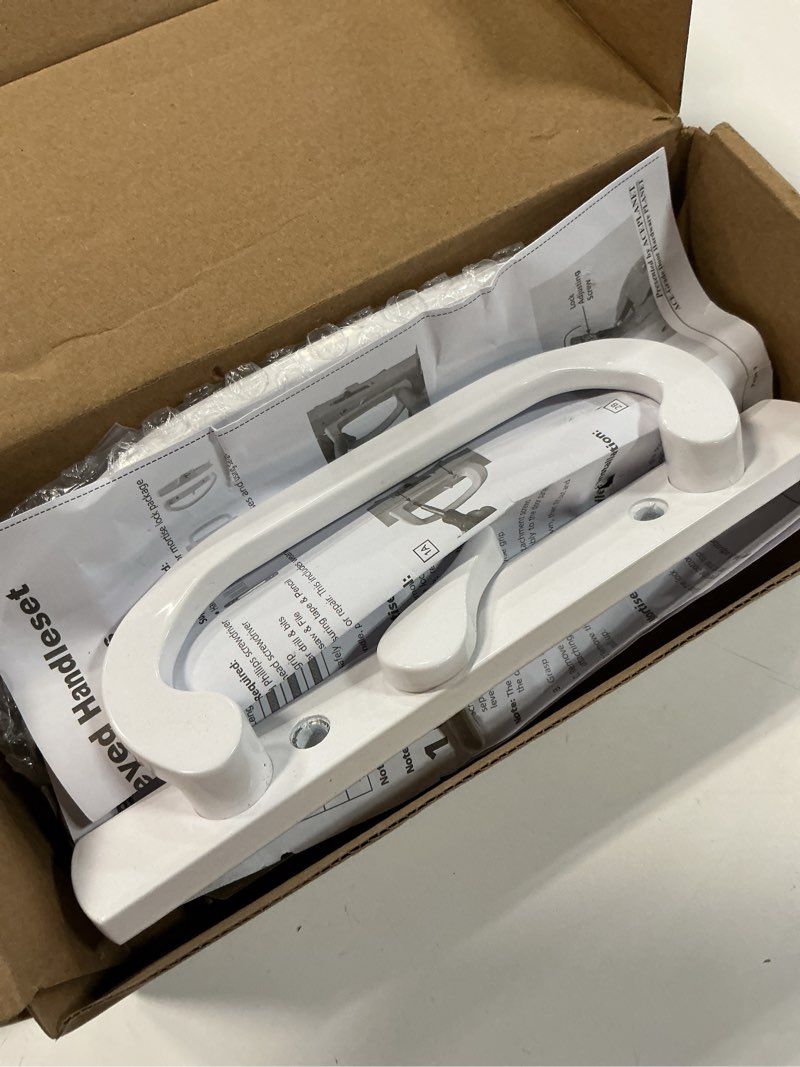 Condition photo showing As Is for Offset Position Keyed Sliding Patio Door Handleset with Mortise Lock, 45° Keyway, 3-15/16" H.C., Fits 1-3/8" to 2" Thick Doors, Non-Handed, White Diecast Keyed 3-15/16" Offset